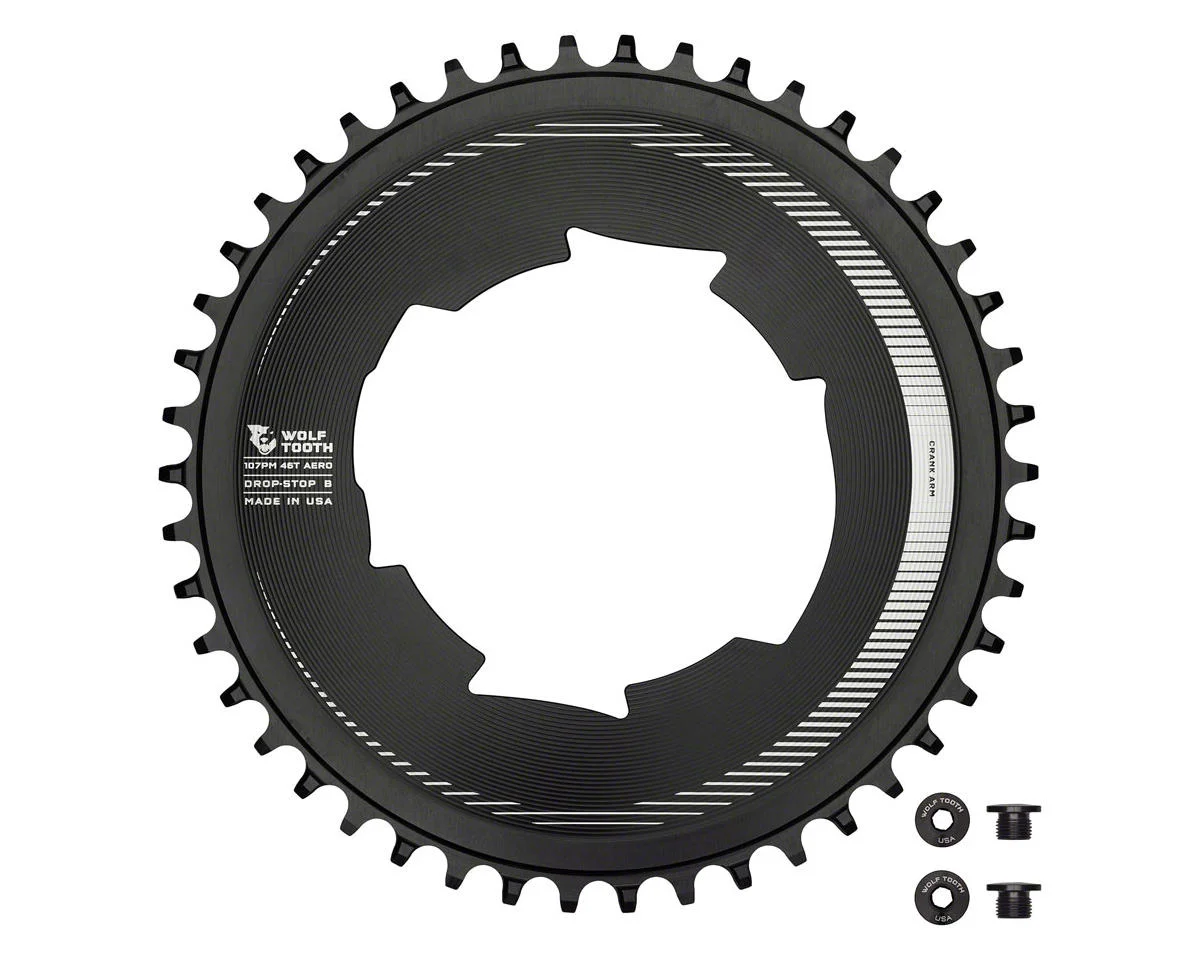 Wolf Tooth Components Aero Chainring (Black) (Drop-Stop B) (Single) (46T) (For SRAM 107 BCD Cranksets)